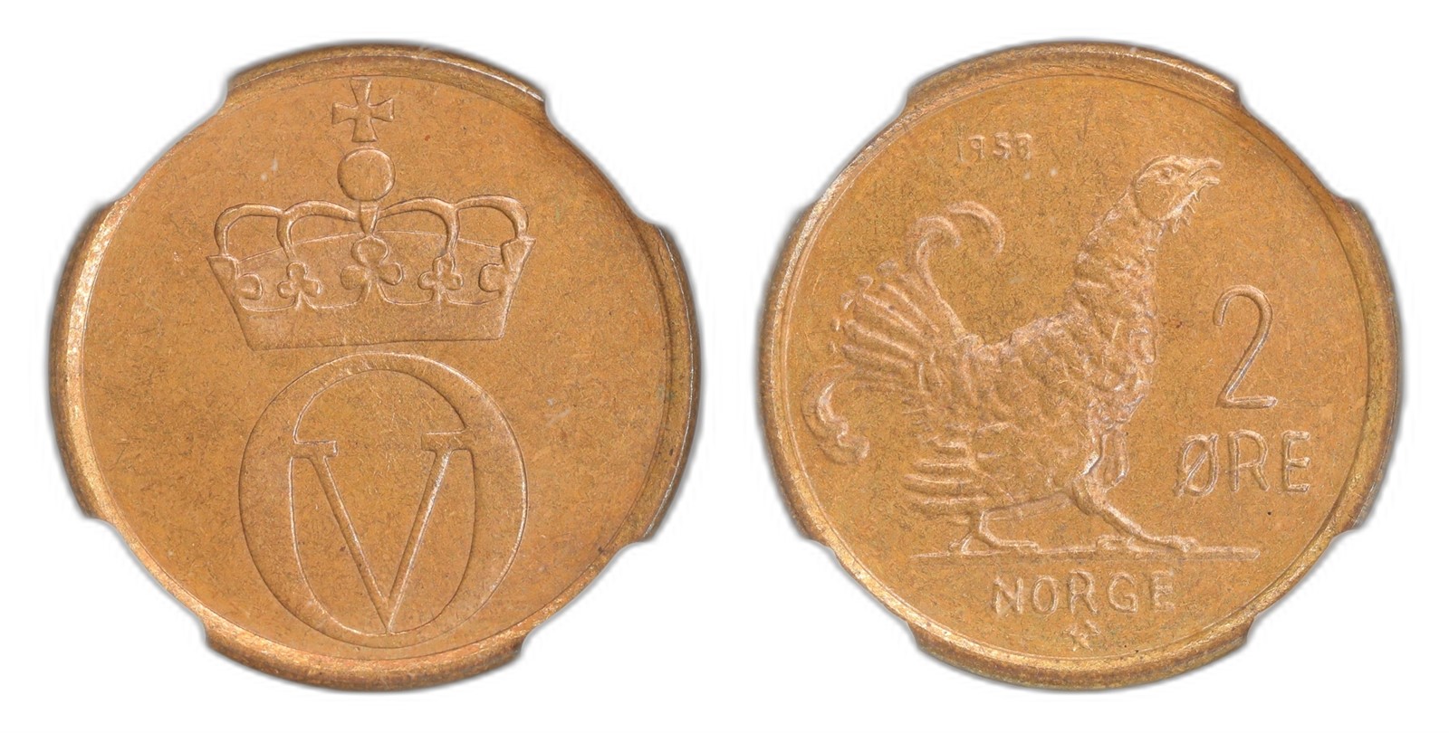Norway. Olav V. 2 Øre 1958. Kv NGC MS65BN.