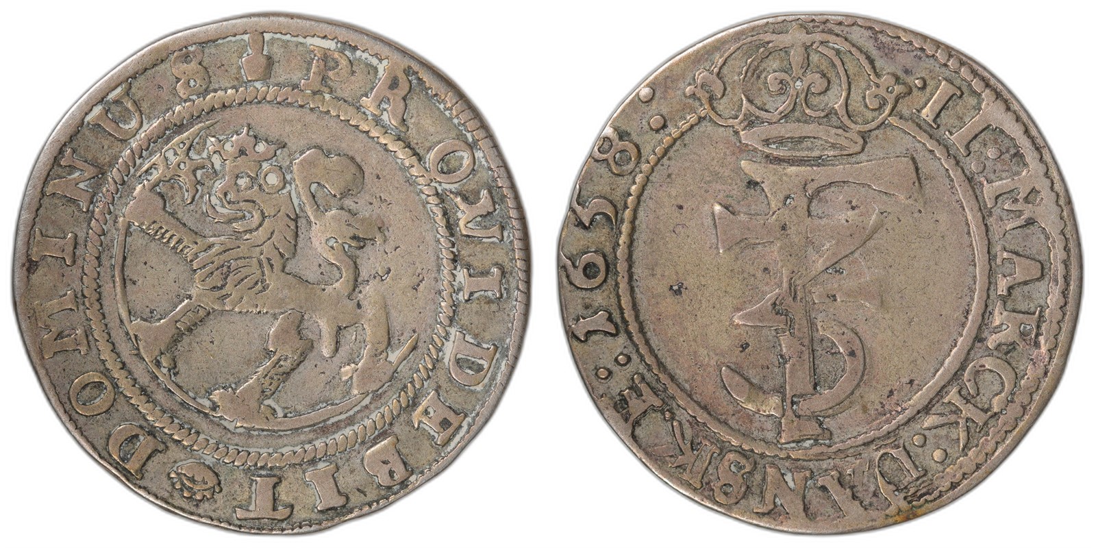 NORWAY. Fredrik III. 2 Mark 1658. Kv 1+ (VF).