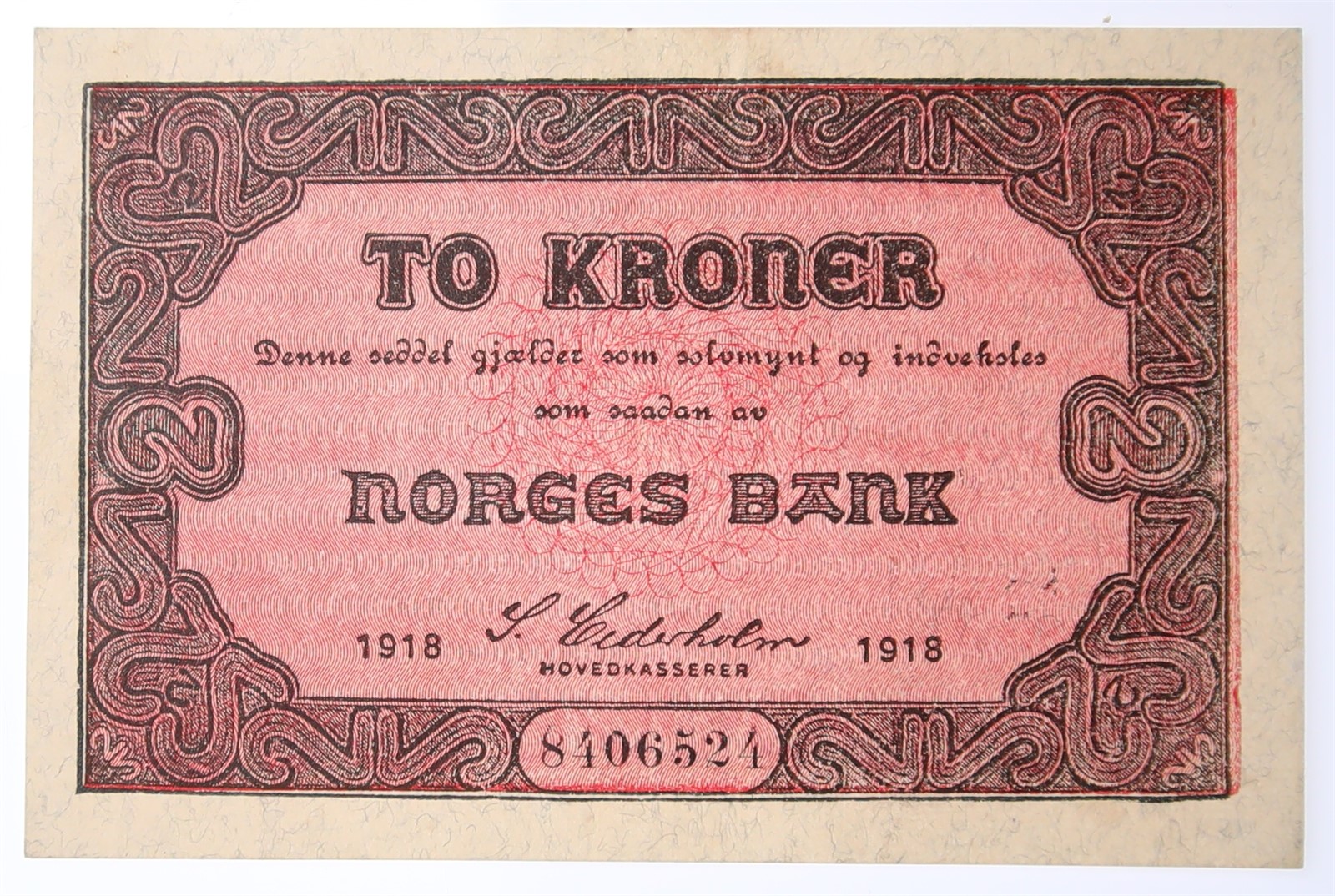 NORWAY. Type Skillemyntsedler. 2 Kroner 1918. Kv 1+/01 (AU).