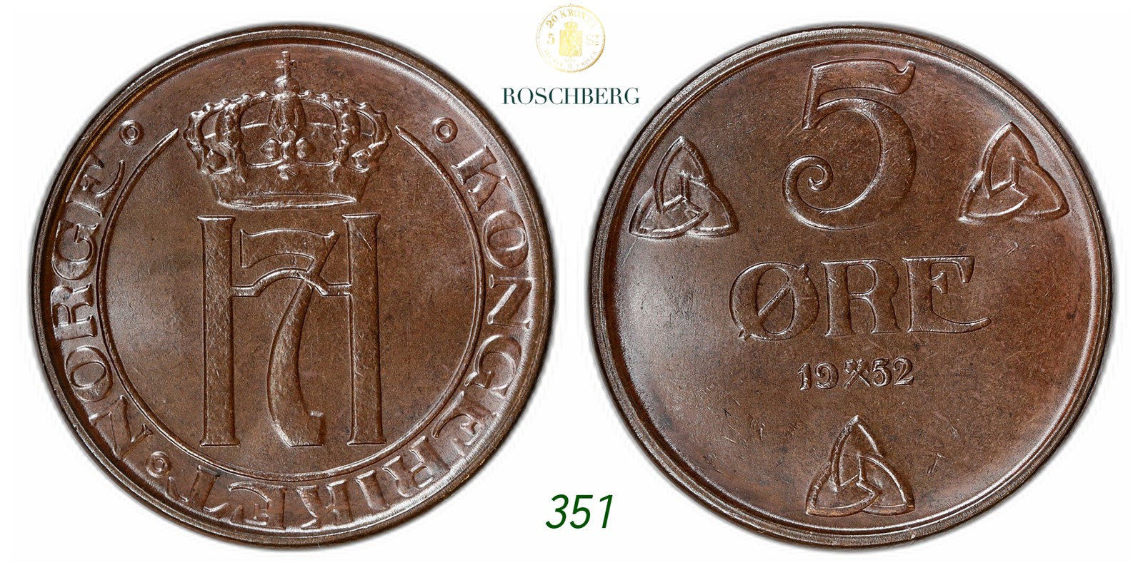 NORWAY. Haakon VII. 5 Øre 1952.