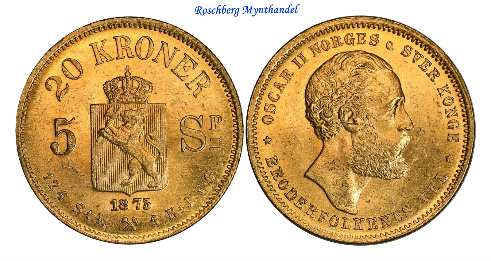 20 Kroner / 5 Sp. 1875 Kv 0/01 (UNC)