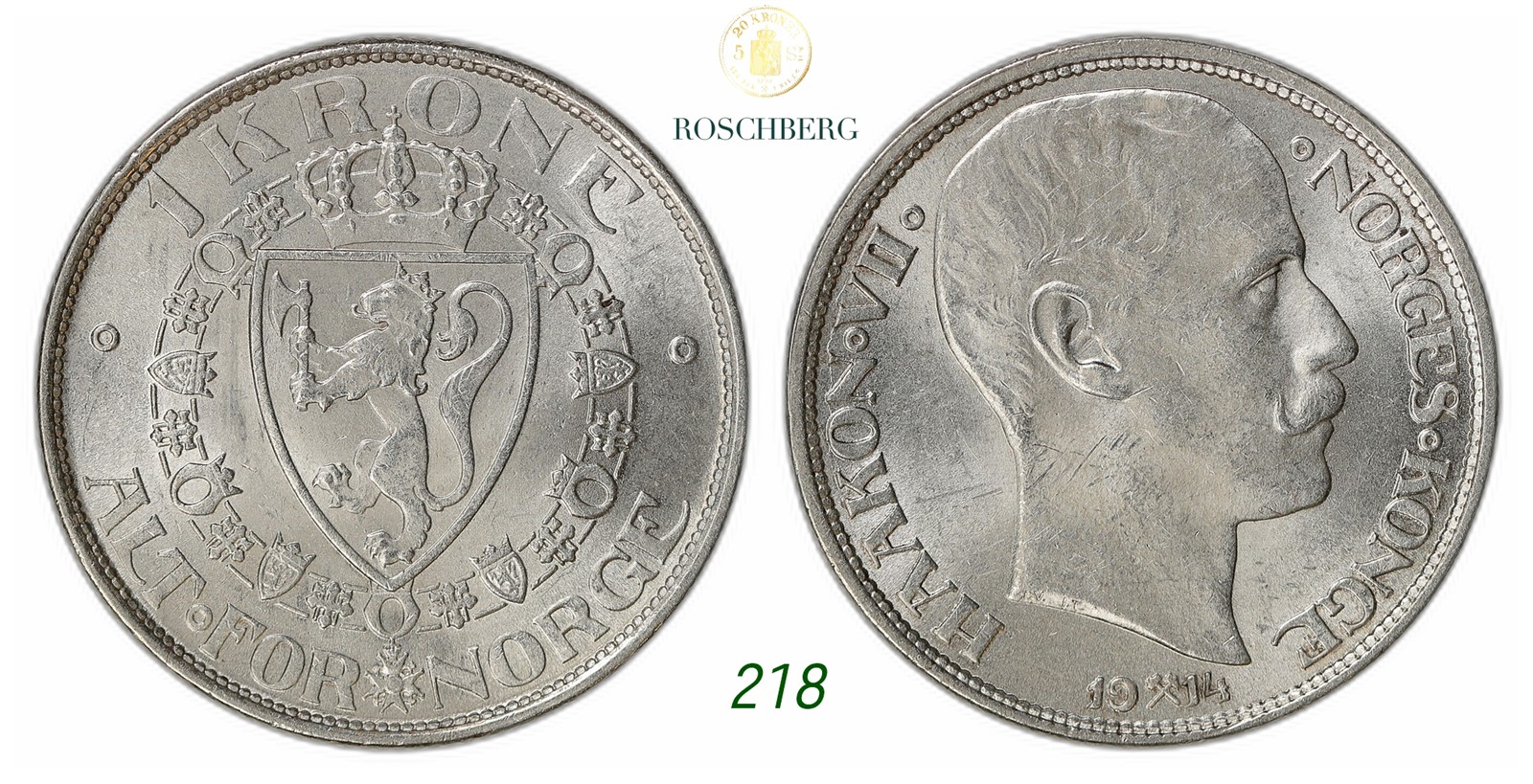 NORWAY. Haakon VII. 1 Krone 1914.