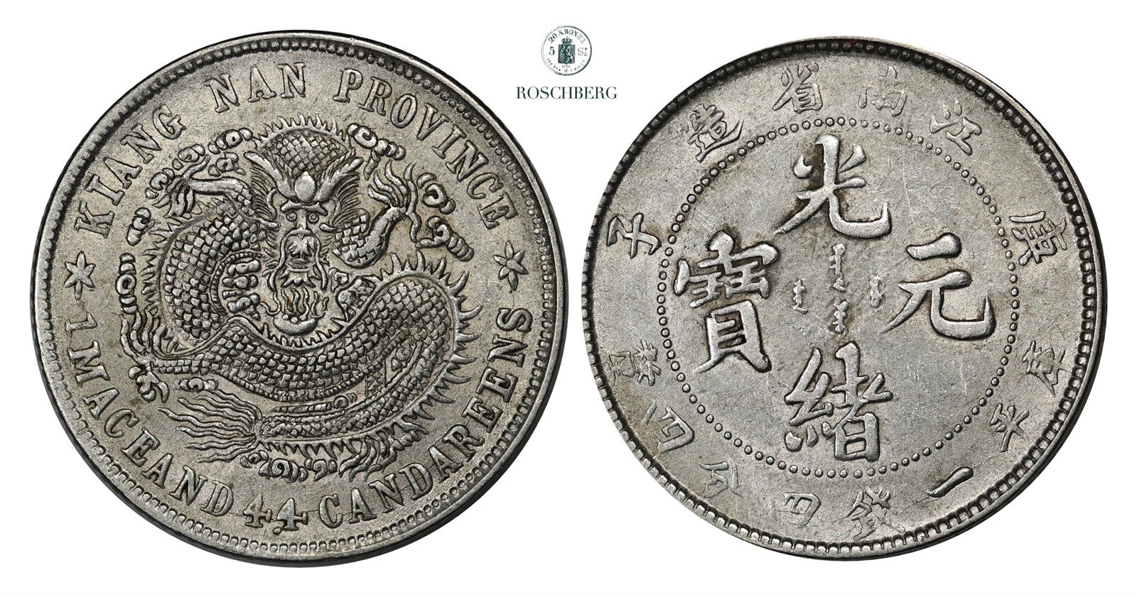 CHINA, KIANGNAN. 20 Cent/ 1.44 Mace 1900 AU