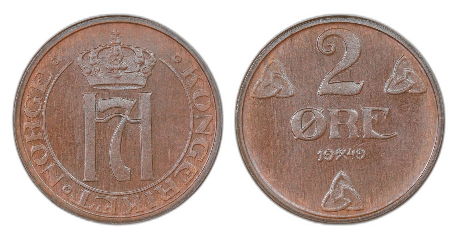 Norway. Haakon VII. 2 Øre 1949. Kv PRAKTEX.