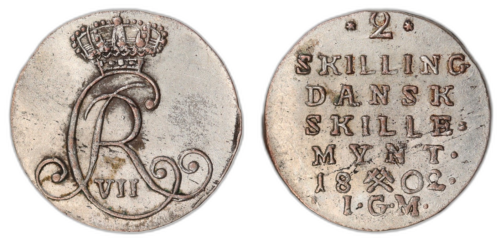 NORWAY. Christian VII. 2 Skilling. 1802. Kv 0/01 (UNC).