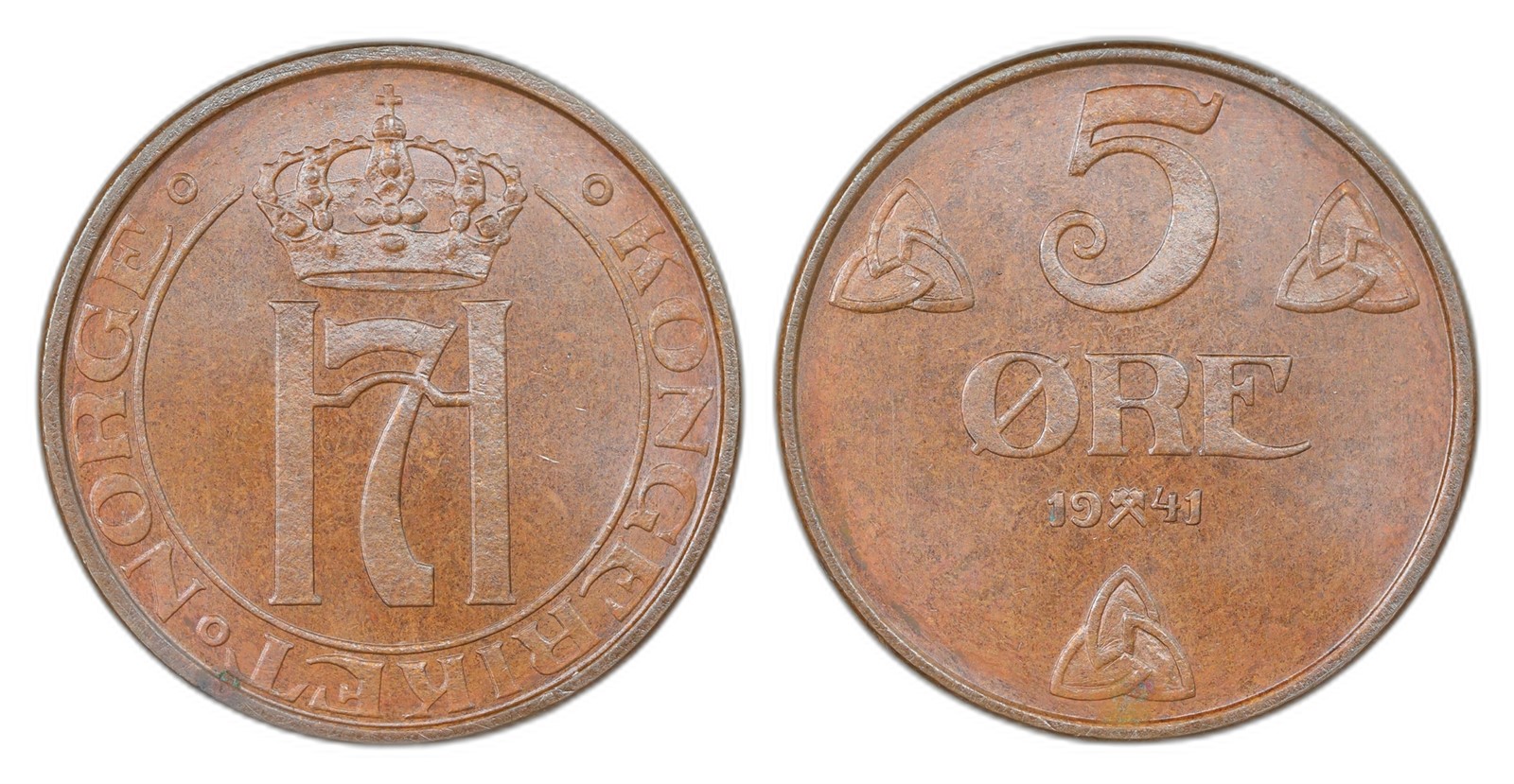 Norway. Haakon VII. 5 Øre 1941. Kv PRAKTEX.