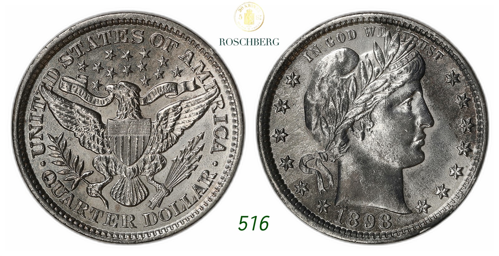 USA. Philadelphia. Barber Quarter 1898.