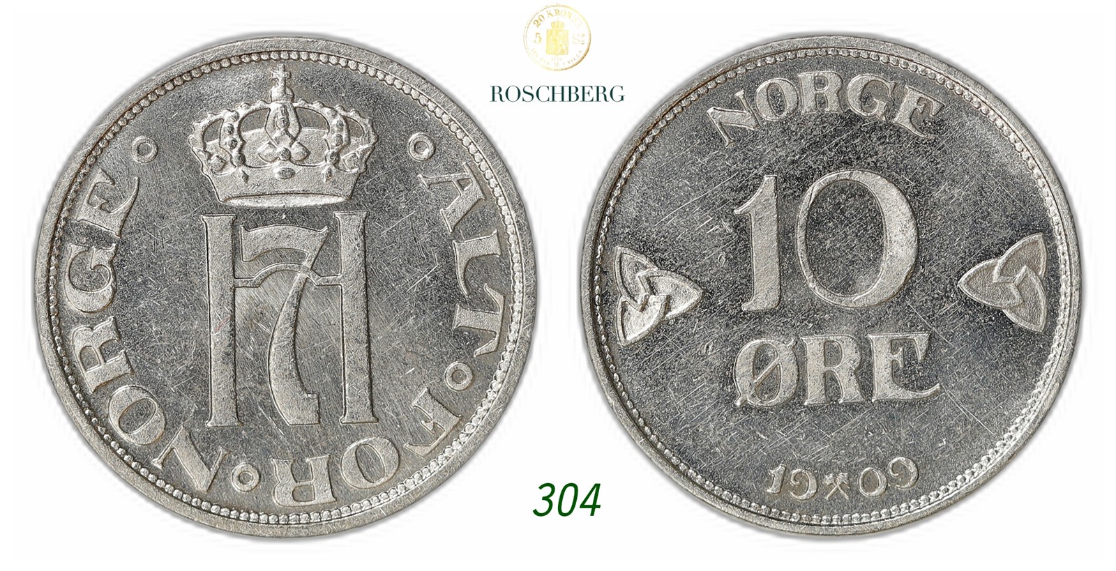NORWAY. Haakon VII. 10 Øre 1909.