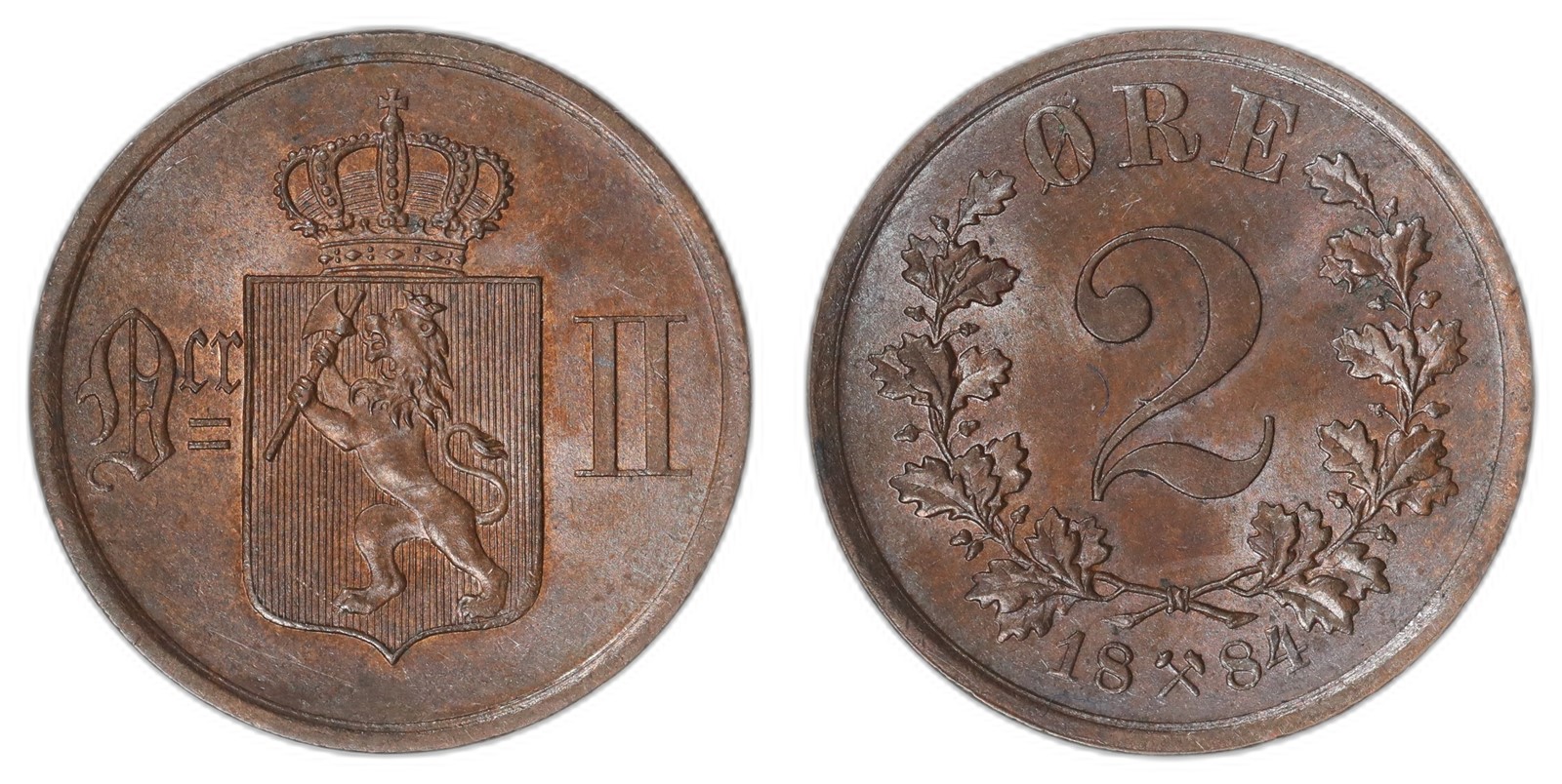 NORWAY. Oscar II. 2 Øre. 1884. Kv 0/01 (UNC).