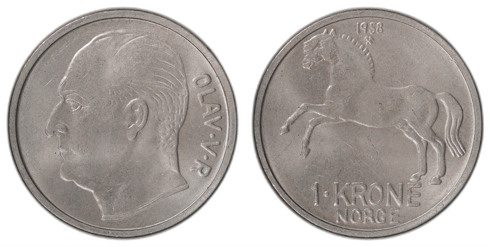 NORWAY. Olav V. 1 Krone 1958. Kv 0 (UNC).