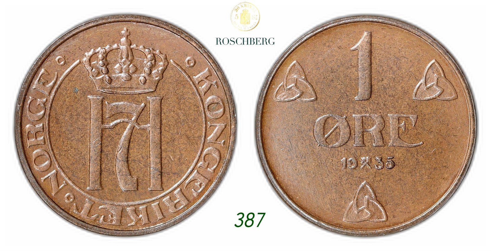NORWAY. Haakon VII. 1 Øre 1935.