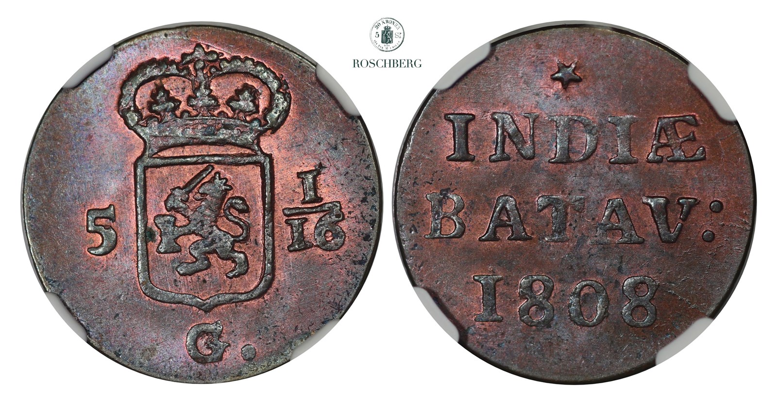 NETHERLAND BATAVIA. Duit 1808 NGC MS64BN