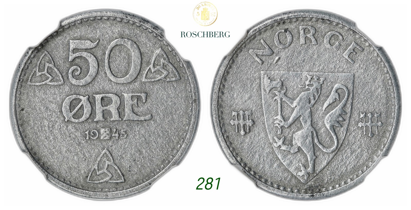 NORWAY. Occupation. 50 Øre 1945-Sink.