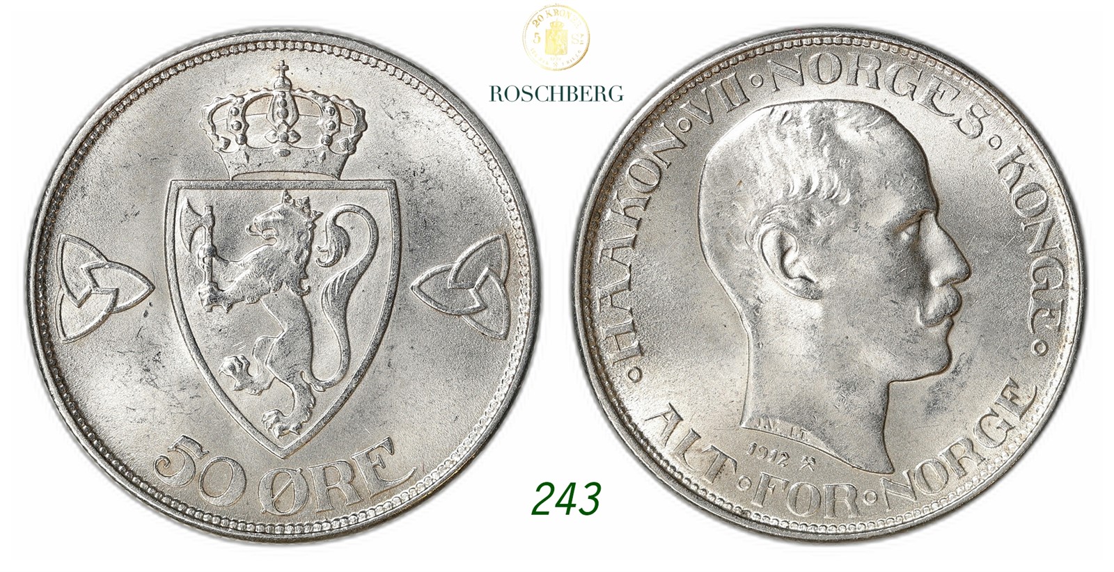 NORWAY. Haakon VII. 50 Øre 1912.