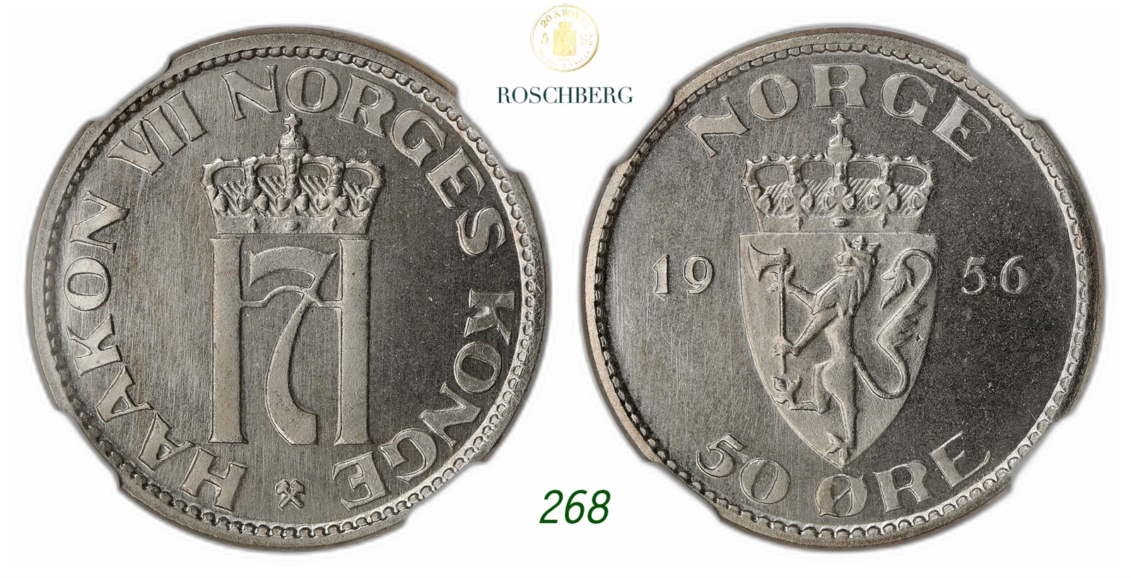 NORWAY. Haakon VII. 50 Øre 1956.