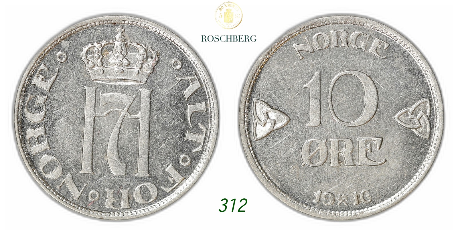 NORWAY. Haakon VII. 10 Øre 1916.