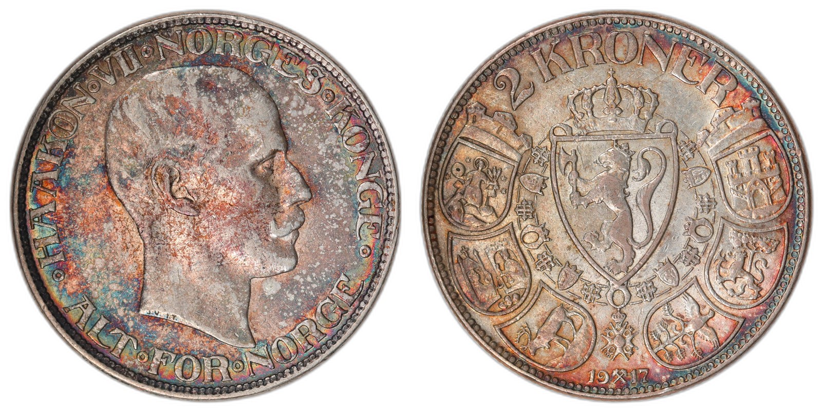 NORWAY. Haakon VII. 2 Kroner. 1917. Kv 1+ (XF).