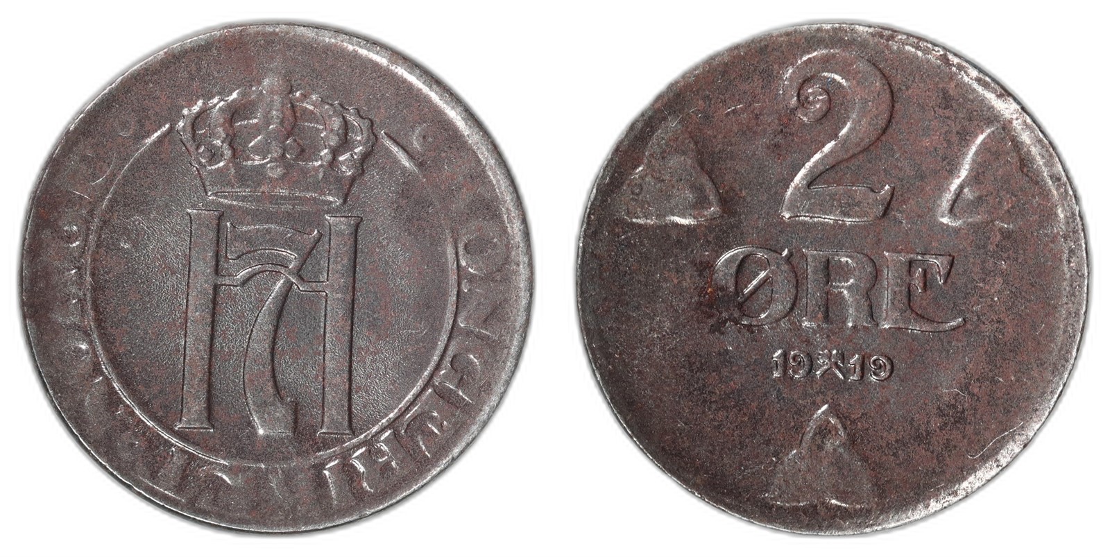 NORWAY. Haakon VII. 2 Øre. 1919. Kv 0 (UNC), slight rust.