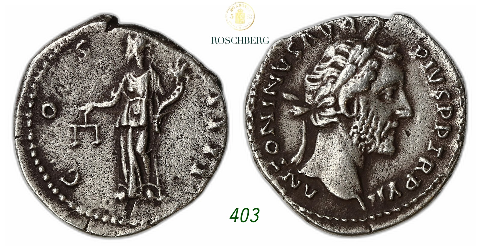 ANCIENTS, Rome. Antoninus Pius. AR Denar 138-161.