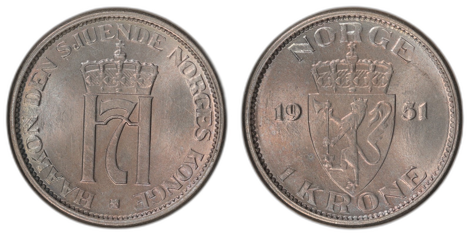 NORWAY. Haakon VII. 1 Krone. 1951. Kv 0 (UNC).