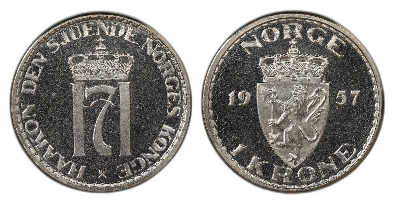 Norway. Haakon VII. 1 Krone 1957. Kv PROOF.