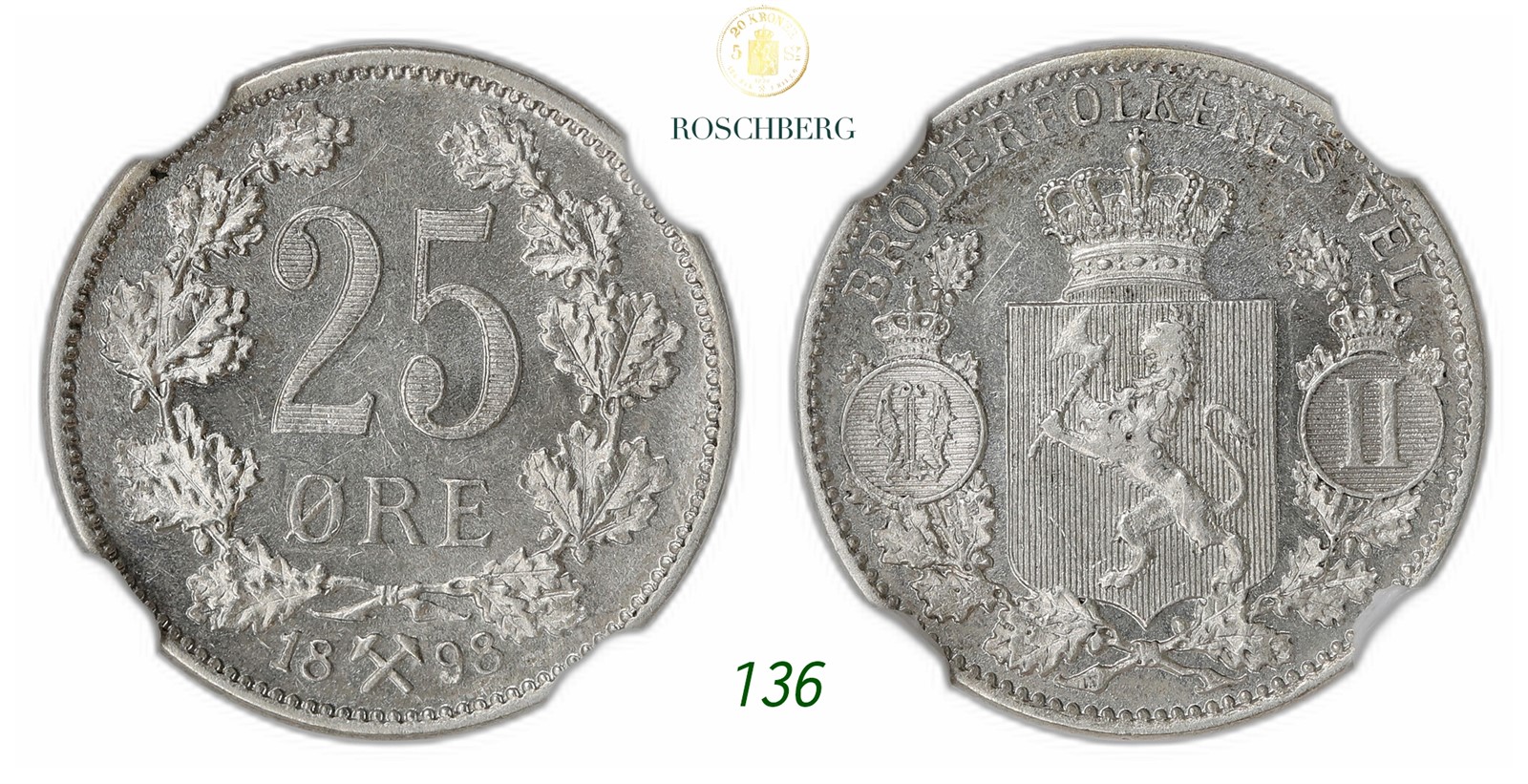 NORWAY. Oscar II. 25 Øre 1898.
