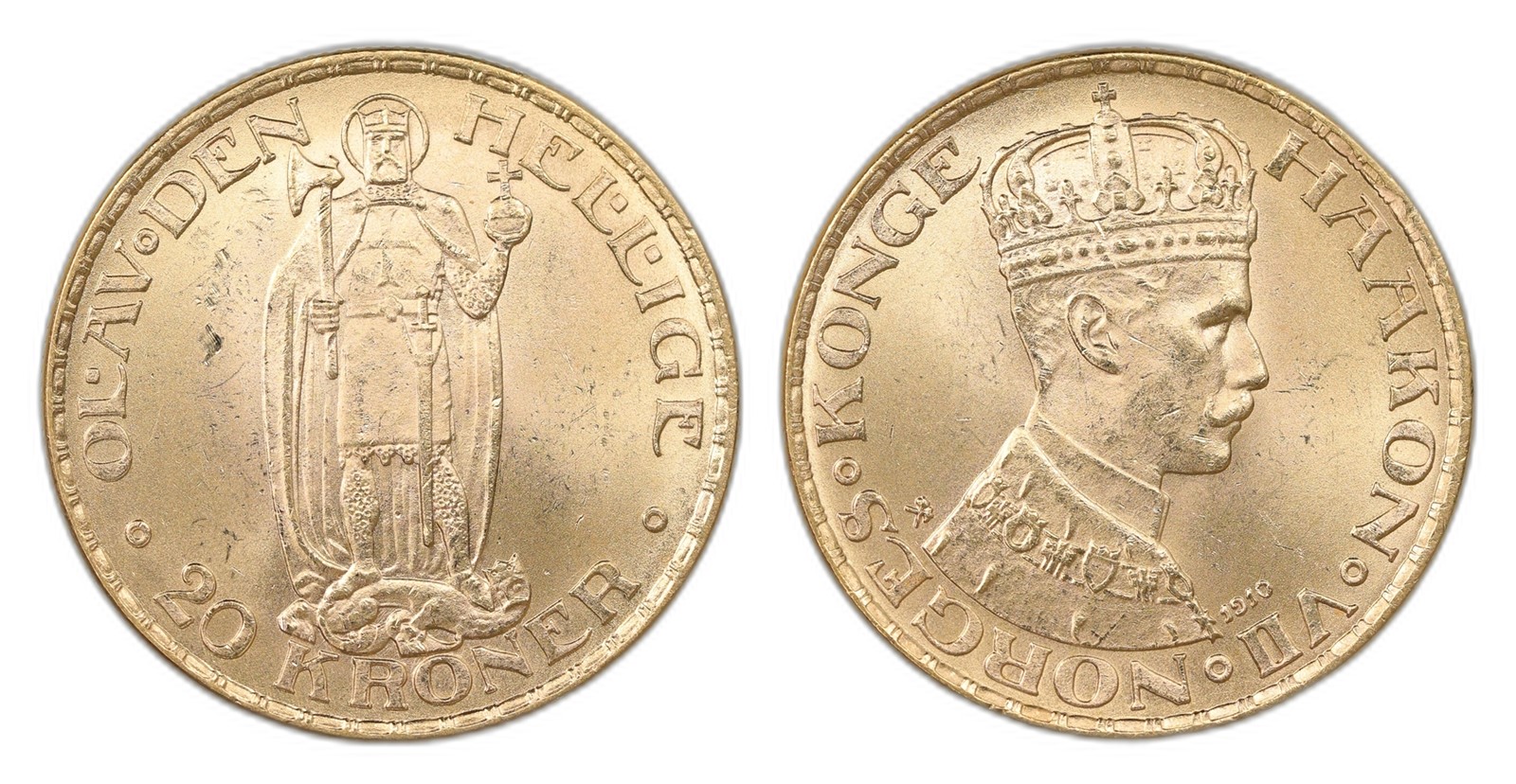 Norway. Haakon VII. 20 Kroner Gold 1910. Kv 0/01.