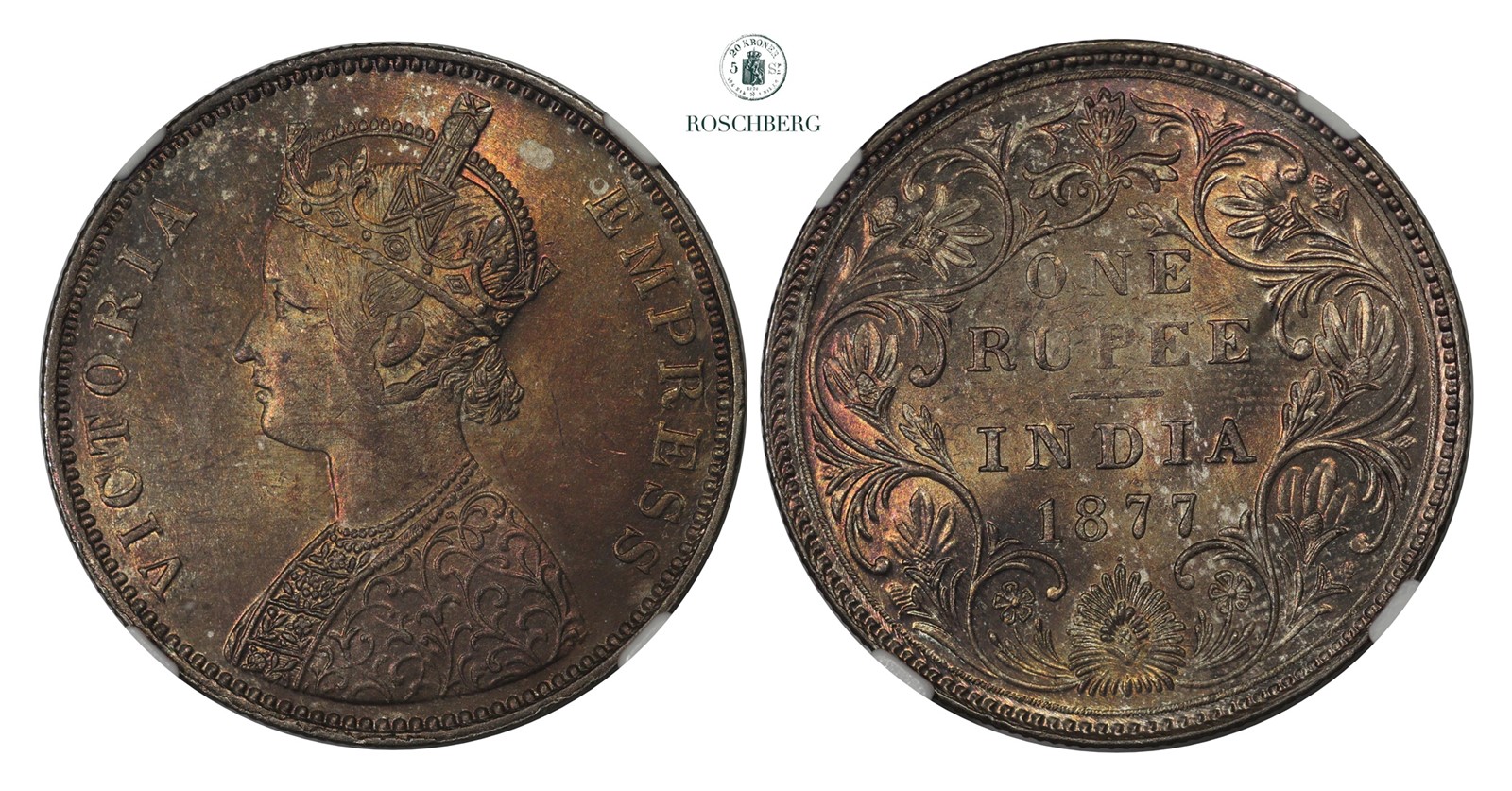 INDIA, British. 1 Rupee 1877-B NGC MS63