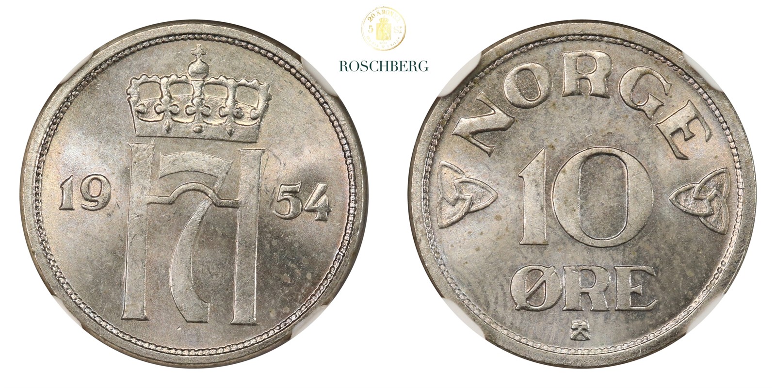 Norge 10 Øre 1954 NGC MS65