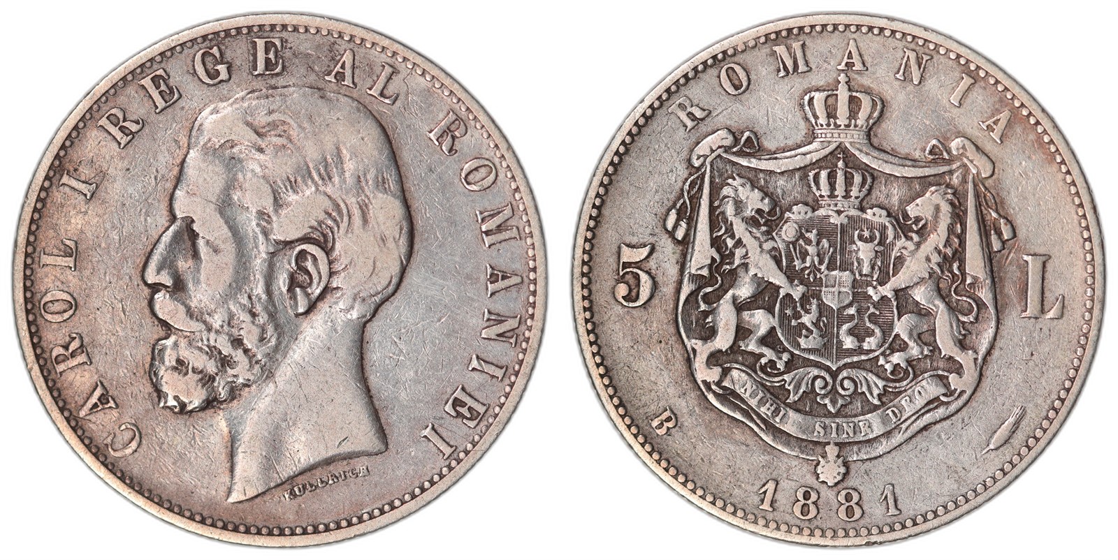 ROMANIA. Carol I. 5 Lei. 1881-B. VF.