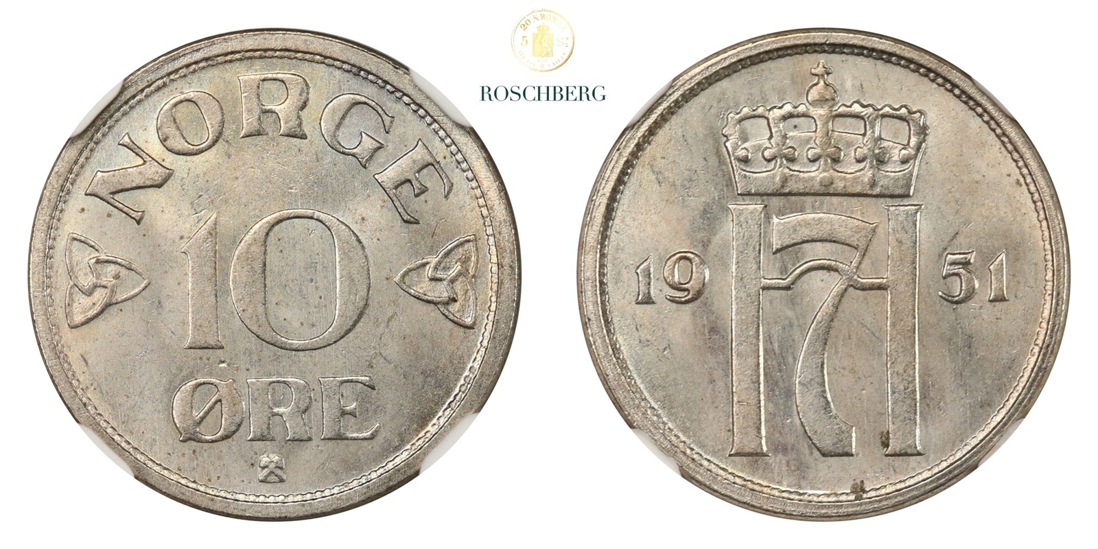 Norge 10 Øre 1951 NGC MS65