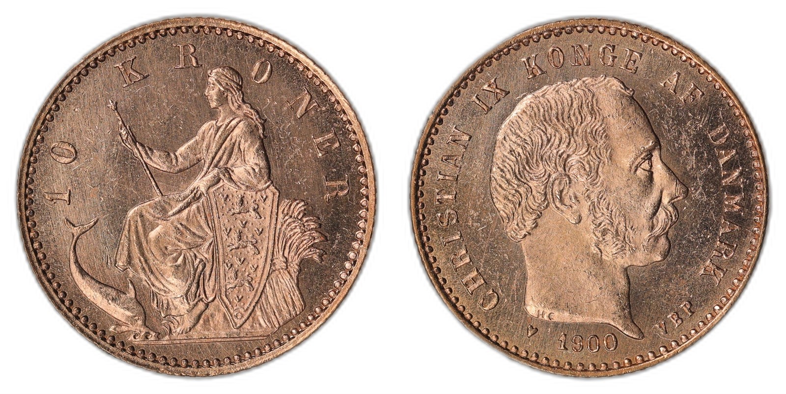 DENMARK. Christian IX. 10 Kroner. 1900-CS. 0/01 (UNC).