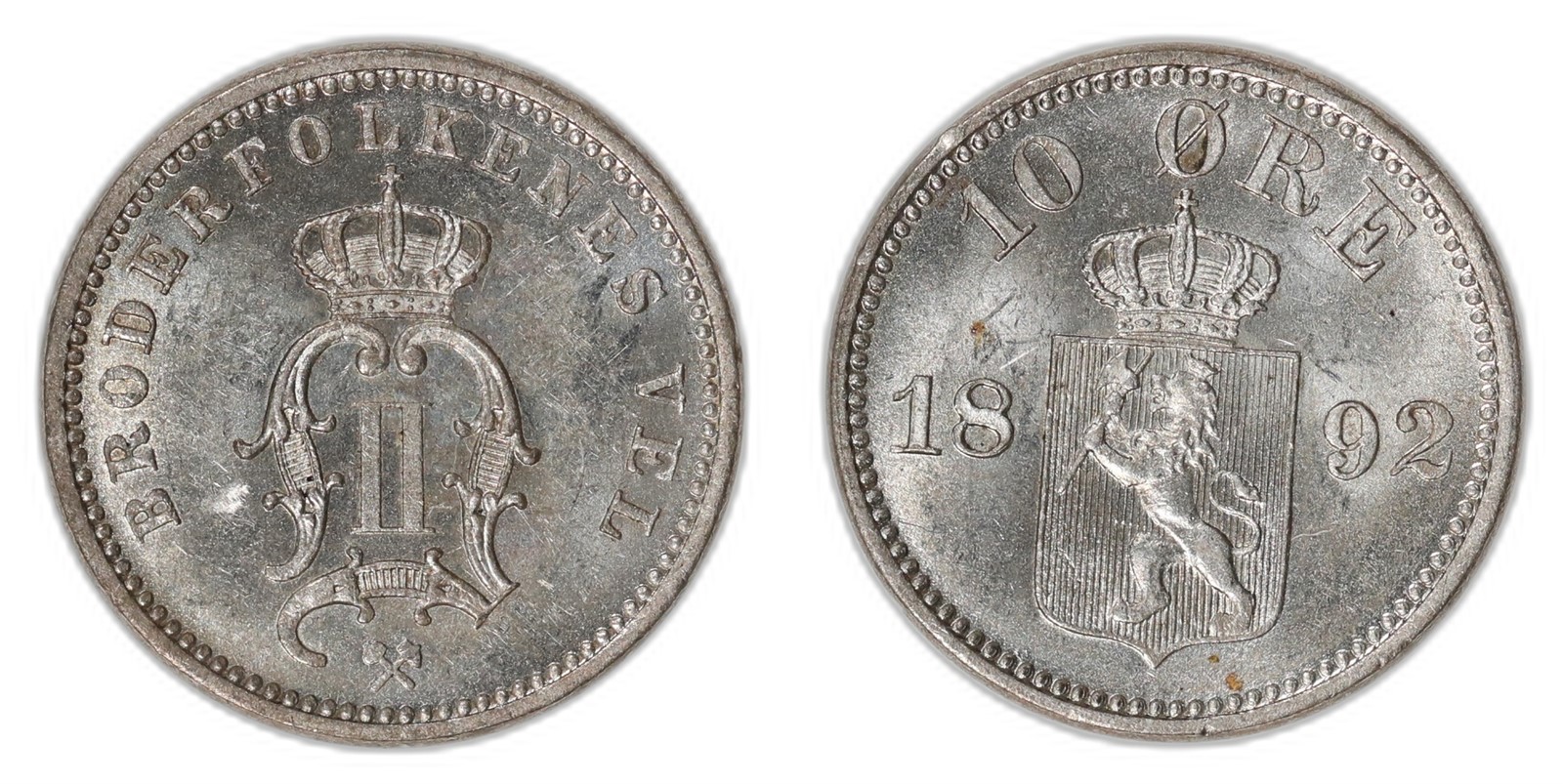 NORWAY. Oscar II. 10 Øre. 1892. Kv 0 (UNC).