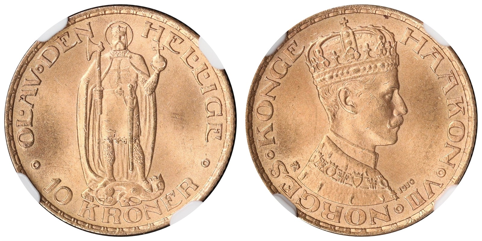NORWAY. Haakon VII. 10 Kroner 1910. NGC MS65.