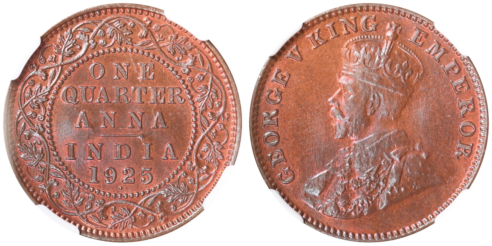 INDIA, BRITISH. George V. 1/4 Anna. 1925-B. MS67.