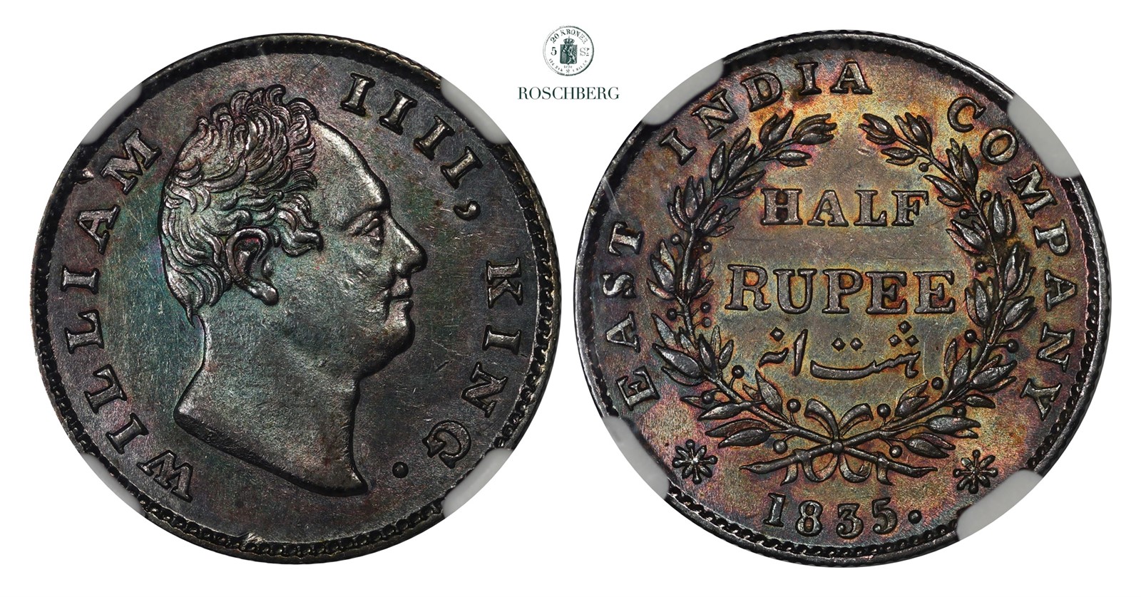 INDIA, British. 1/2 Rupee 1835.(C) NGC AU58