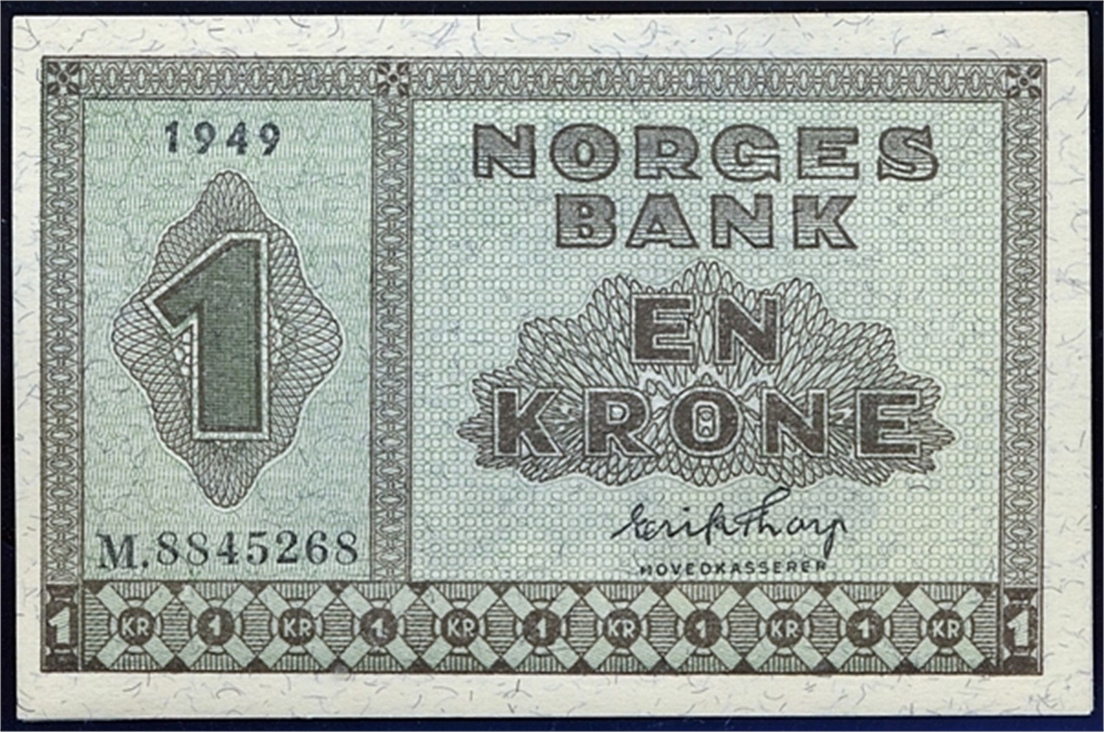 1 Krone 1949-M. 2 Stk I Nummerrekkefølge Kv 0(UNC).