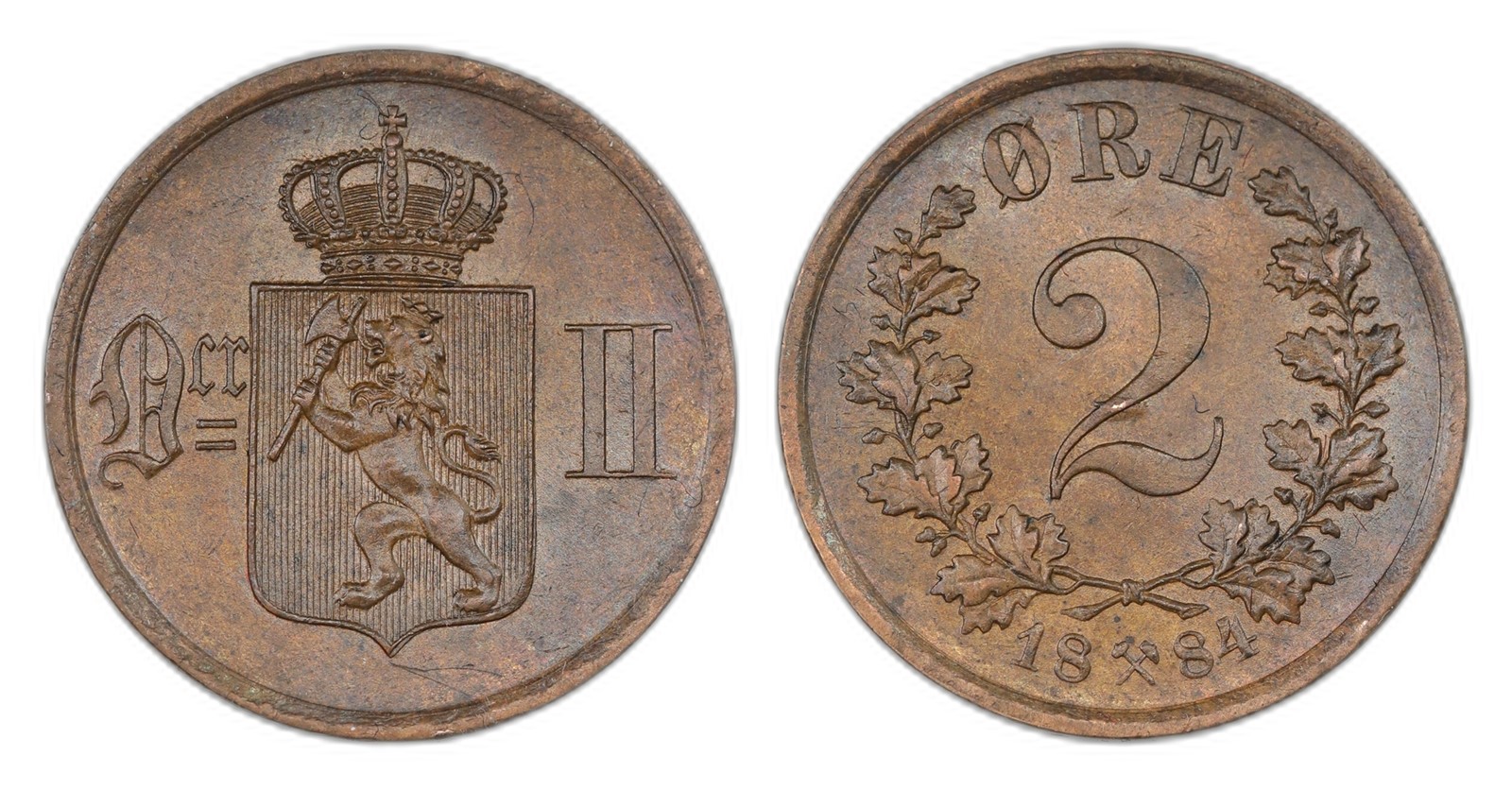 Norway. Oscar II. 2 Øre 1884. Kv 0.