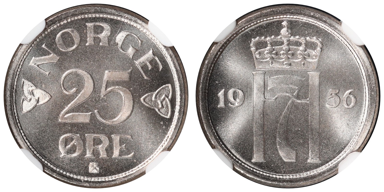 NORWAY. Haakon VII. 25 Øre 1956. NGC MS67 TOP POP.