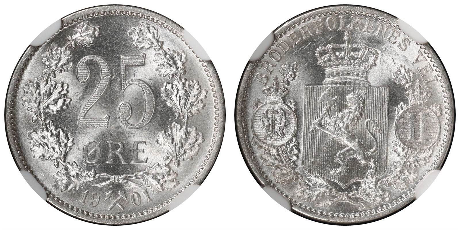 NORWAY. Oscar II. 25 Øre 1901. NGC MS66.