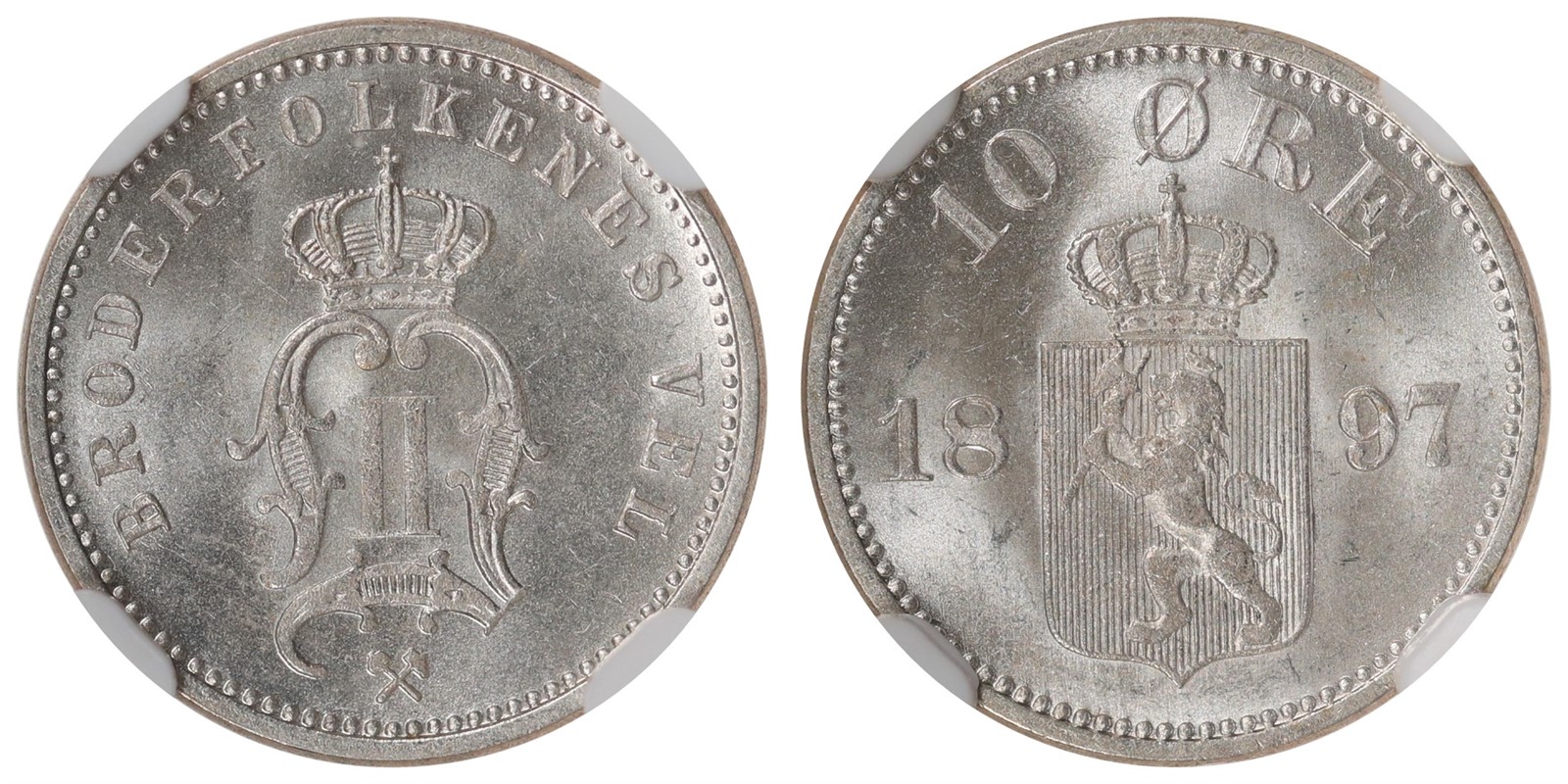 NORWAY. Oscar II. 10 Øre 1897. NGC MS66.