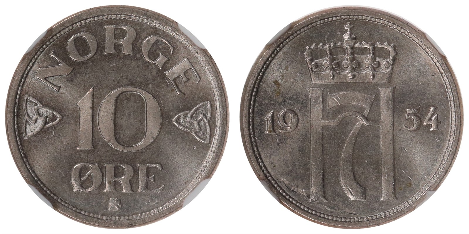 NORWAY. Haakon VII. 10 Øre. 1954. NGC MS65.