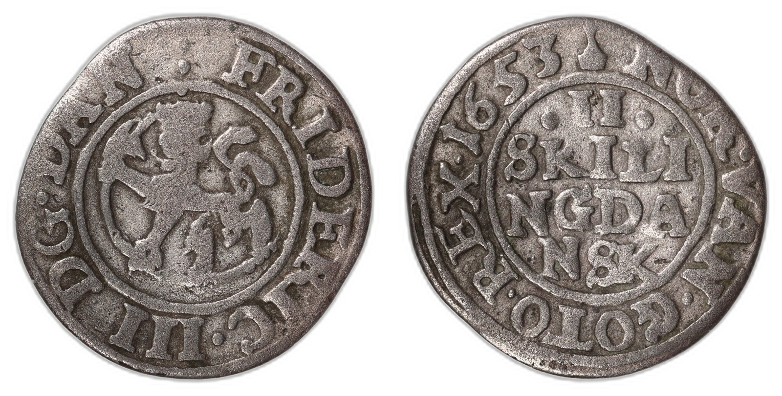 NORWAY. Frederik III. 2 Skilling. 1653. Kv 1 (VF).
