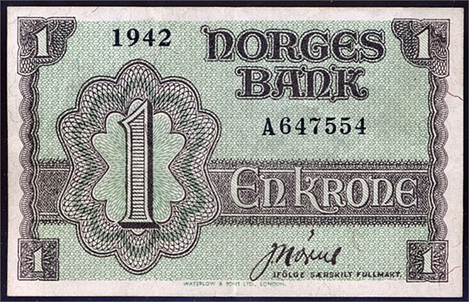 1 Krone 1942-A London. Kv 1/1+ (VF).