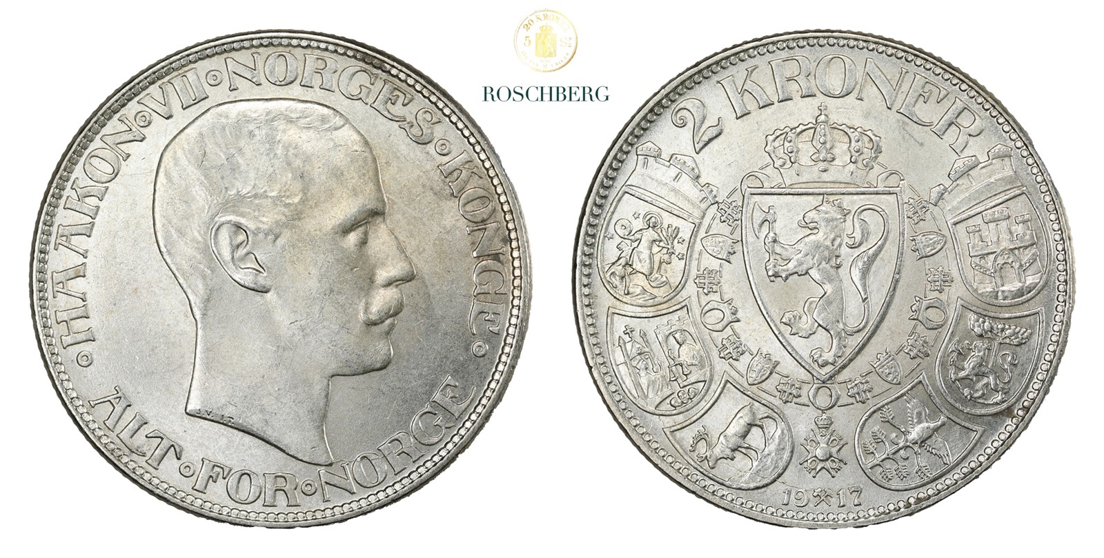 Norge 2 Kroner 1917 Kv 0/01