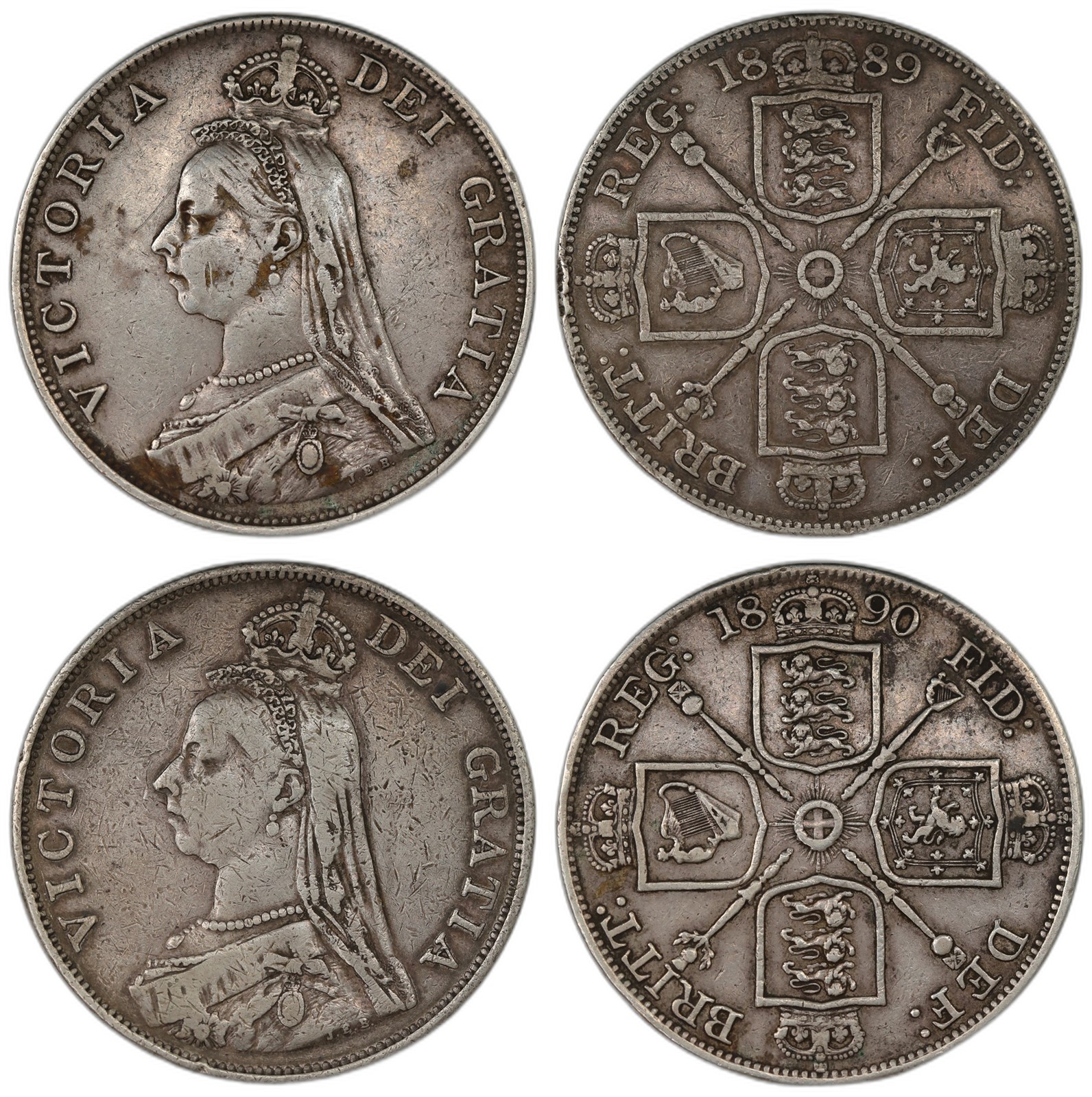 Great Britain. Victoria. Double Florin 1889 & 1890. Kv VF.