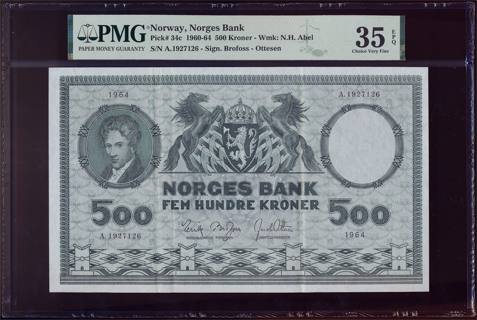 500 Kroner 1964-A. PMG 35EPQ.