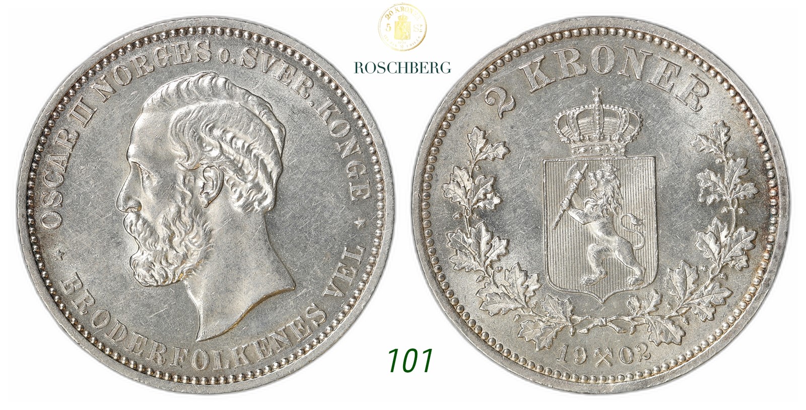 NORWAY. Oscar II. 2 Kroner 1902.