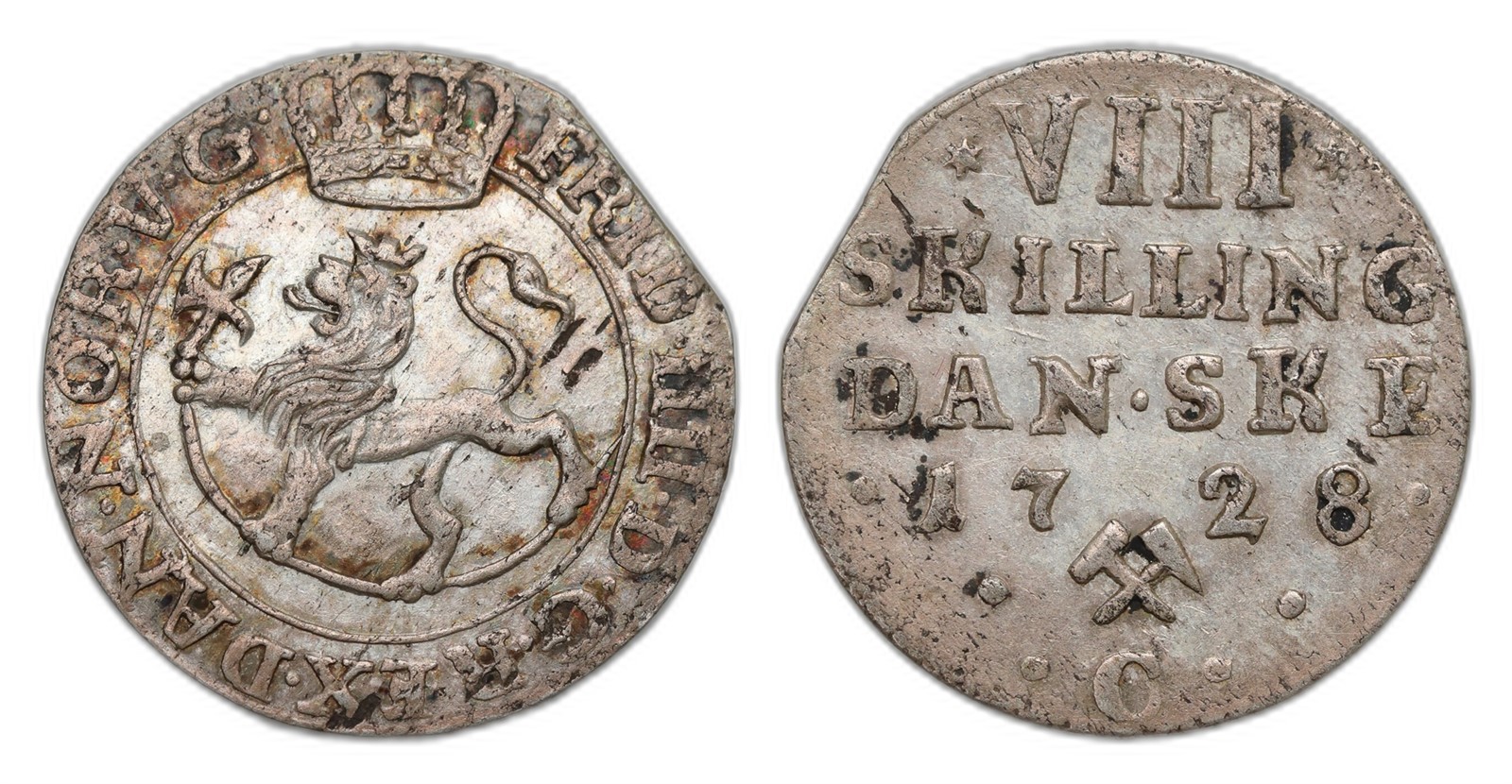 Norway. Frederik IV. 8 Skilling 1728-C. Kv 1+/01.