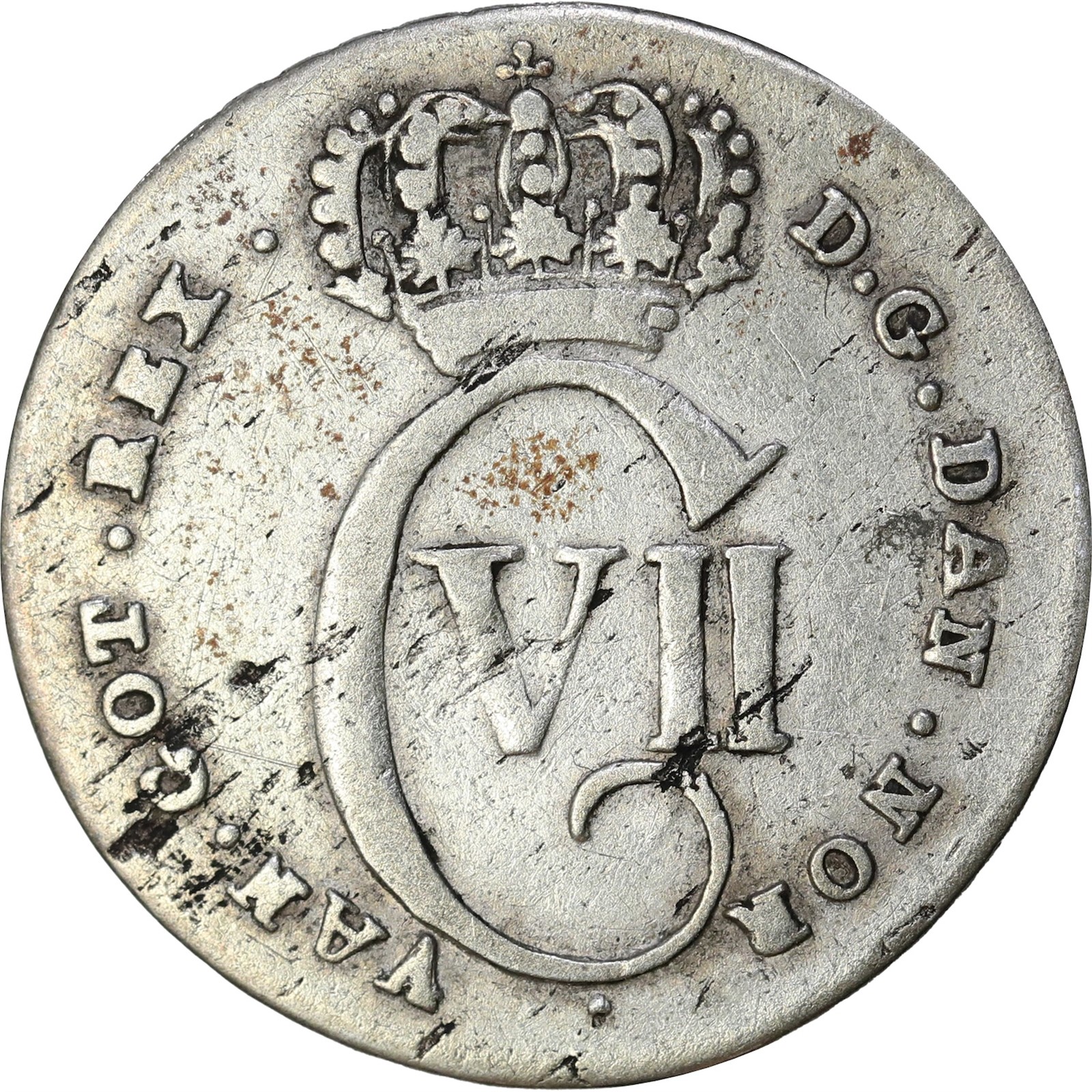 DANISH WEST INDIES. Christian VII. 12 Skilling 1767 Kv 1+ (VF)